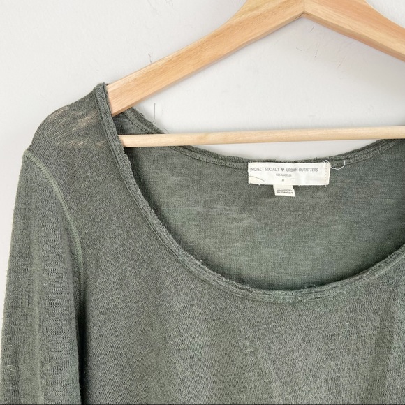 Urban Outfitters Project Social T Olive Green Knit Long Sleeve Top - Picture 2 of 4